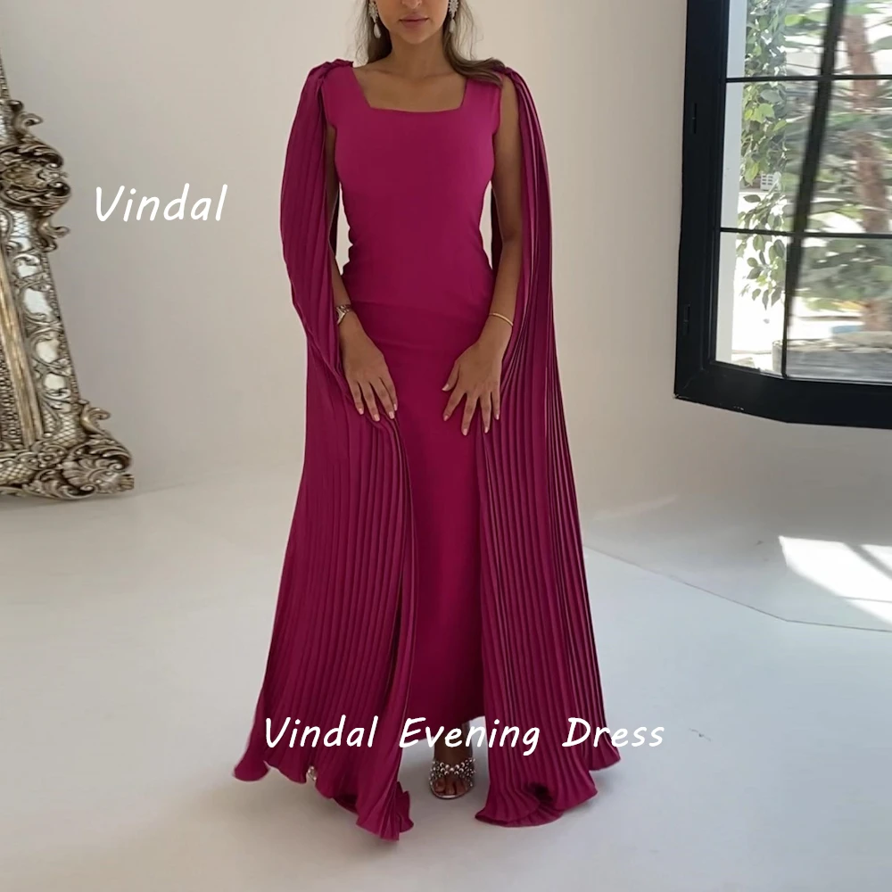 

Vindal Ankle length Square Neckline luxurious Straight Ruffle Crepe Breast Padding Elegant Short Sleeves السعود For Woman 2024