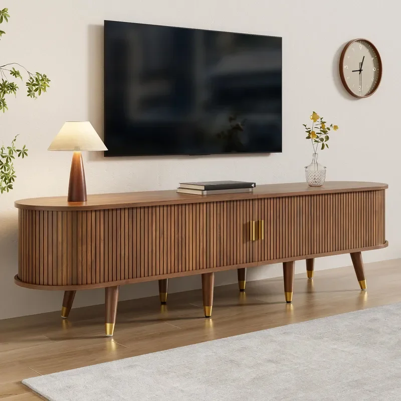 Custom Medieval Style Elegant Retro Simple Wood TV Cabinet 2 Drawers 2 Cabinets Living Room Storage with Rolling Shutter Door