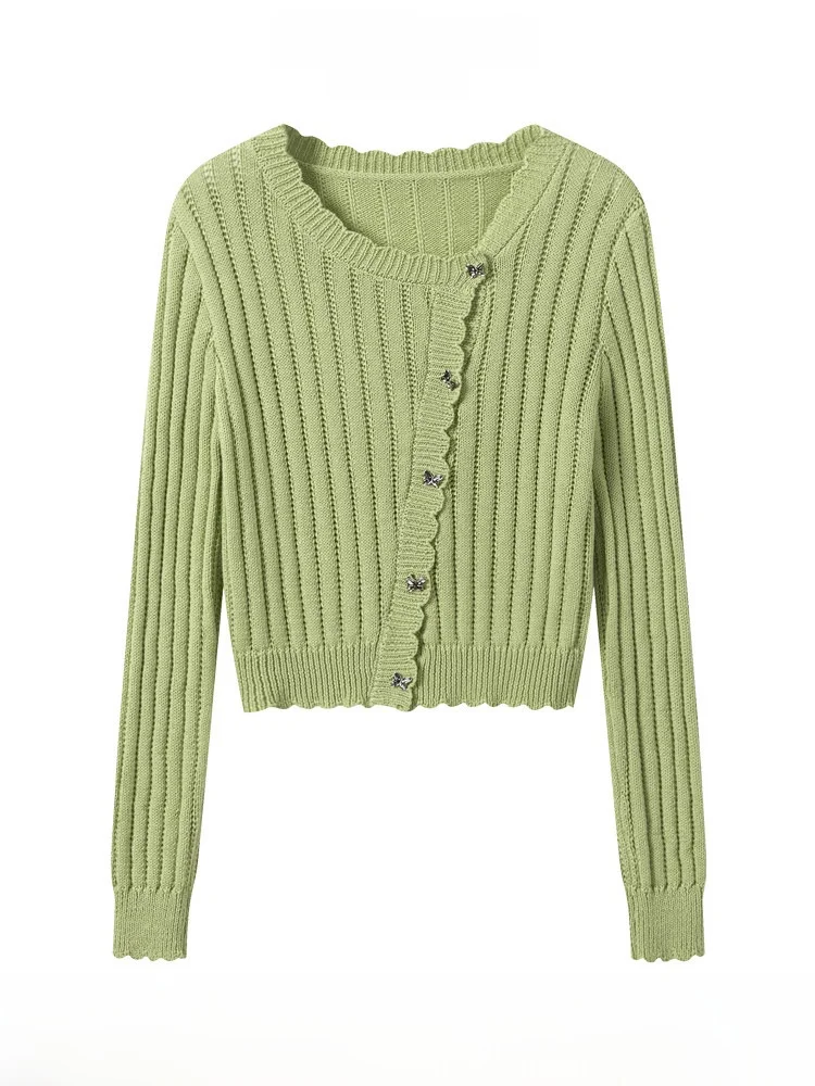 

Soft Cozy Heart aped Button Women's Knitwear Spring Commute Sle Versatile Loose Fit Long Sve Cotton Pure Color