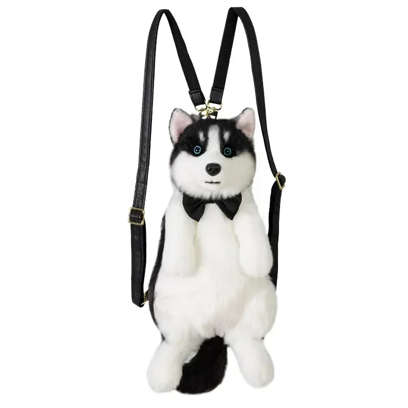 

Stuffed Realistic Husky Plush Backpack 2025 Cute Soft Stuffed Animal Backpack with Adjustable Straps, Black White Storage Bag