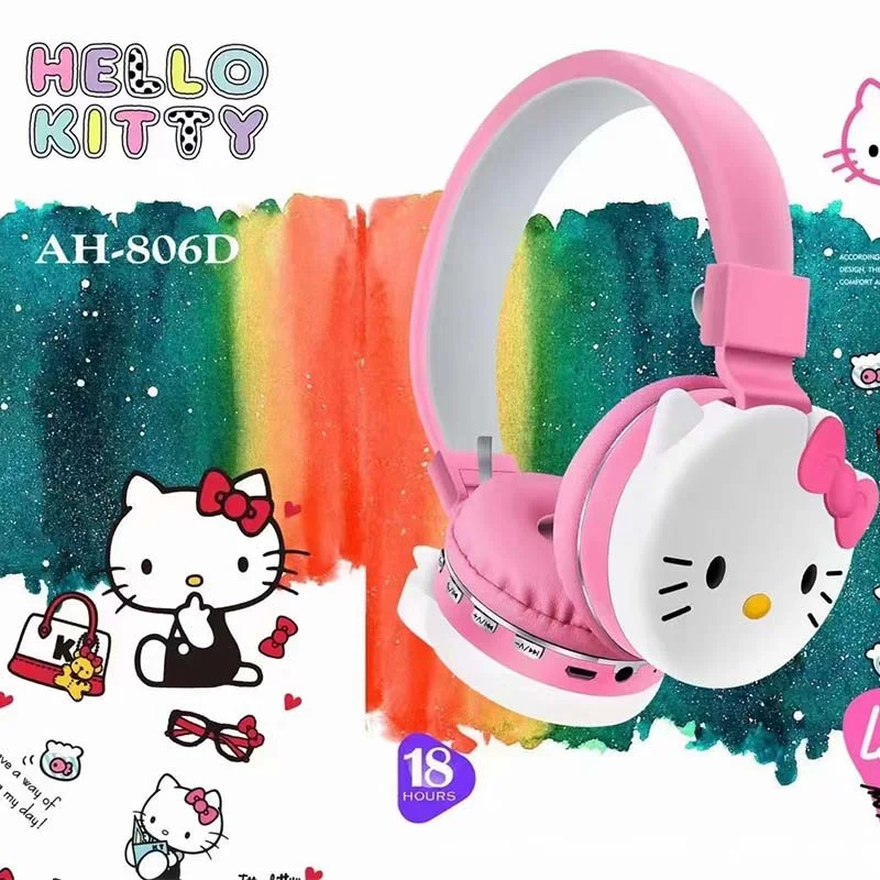 AH-806D Hello Kitty Cute Bluetooth Earphones Wireless Earphones Anime Cartoon Stereo Earphones Earphones with Microphone Gift