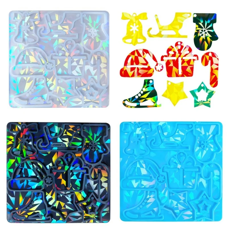 Moldes de silicona holográficos de trineo láser para pendientes, caja de regalo de Navidad, decoración de joyería hecha a mano, Molde de resina colgante