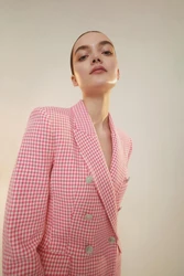 2023RA European and American women's spring new houndstooth slim casual straight lapel suit jacket