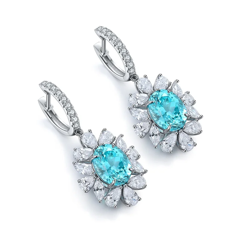 

Pirmiana S925 Silver Earrings 8.5ct Lab Grown Paraiba Sapphire Gemstone Jewelry Women