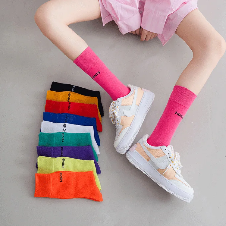 Rose Red Word Mother and Daughter Socks Medium Tube Socks Network Red Sports Pure Cotton Spring and Autumn Couple Socks