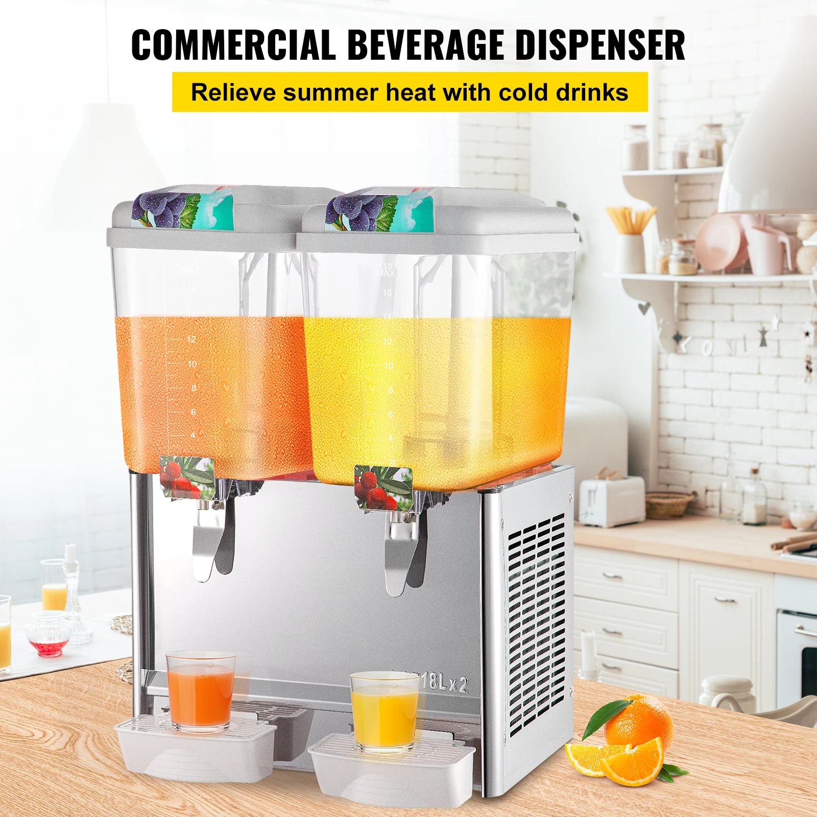 Vevor Commerciële Drankdispenser 18l 1/2/3 Tank Koude Drank Dispenser Roestvrijstalen Sap Dispenser Thermostaat Controller