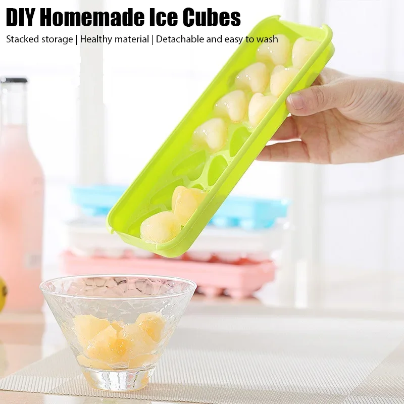 14 Grid Round/ Heart Ice Tray Mold Food Grade Reusable Silicone Icing Cube  Tray Mold DIY Ice Maker Ice Cube Tray Kitchen Gadget