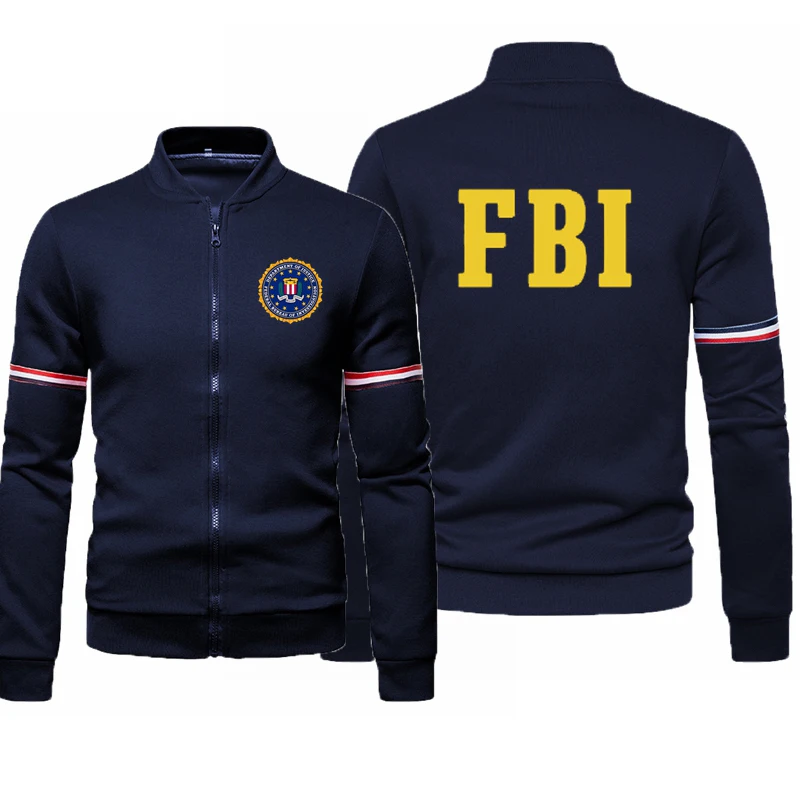 Fashion Zipper Men Women Jacket  FBI Print Sport Hip Hop Casual Zip Up Unisex Long Sleeve Jacket Coat Top 3XL