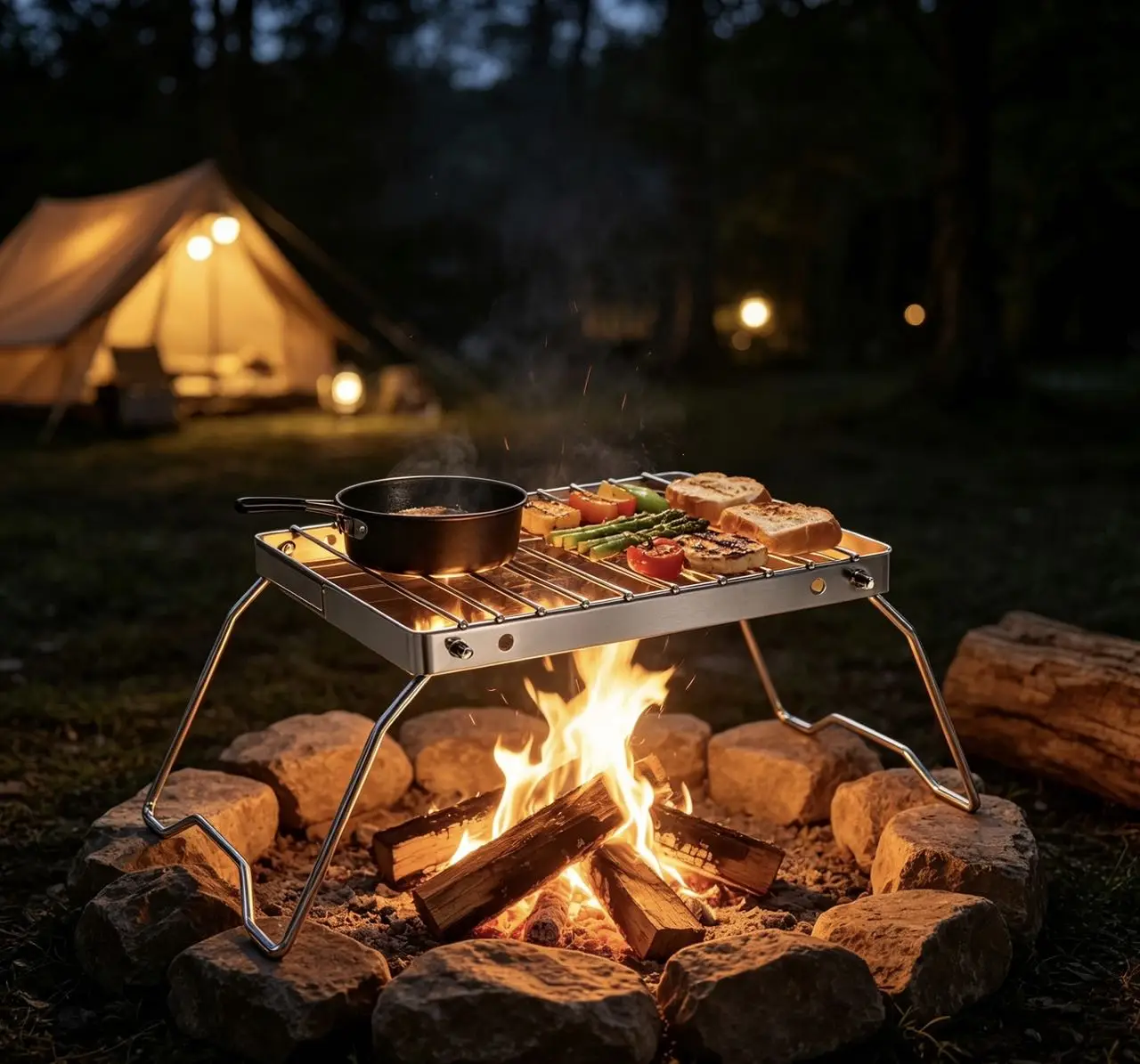 Outdoor Stainless Steel Stove Holder Camping Portable Folding Mini Barbecue Rack Pot Holder Baking Tray Holder gallery 3