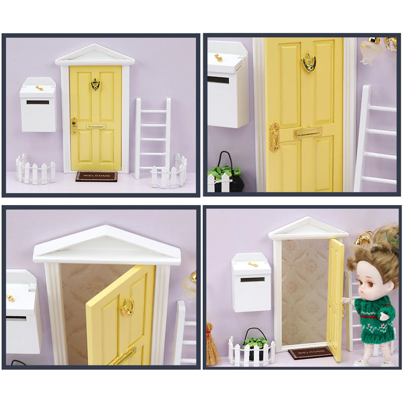 Dollhouse Door Mini Dollhouse Decor Tiny Wood Fairy Door For Wall Fairy Accessories Includes Doors Ladders Fences Mailboxes Foot