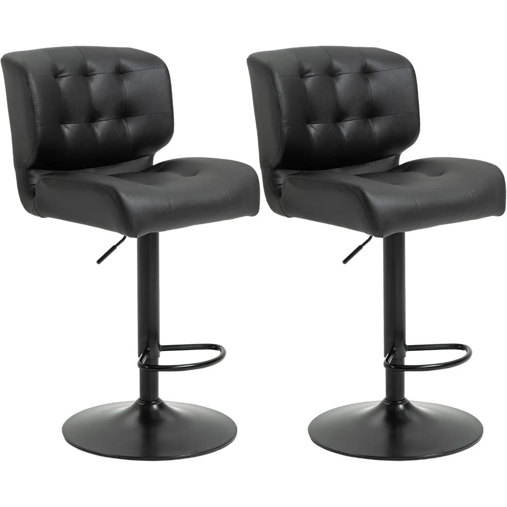 

Bar Height Bar Stools Set of 2 with Adjustable Seat, Thick Padded Cushion and Metal Footrest for Home Bar, Black