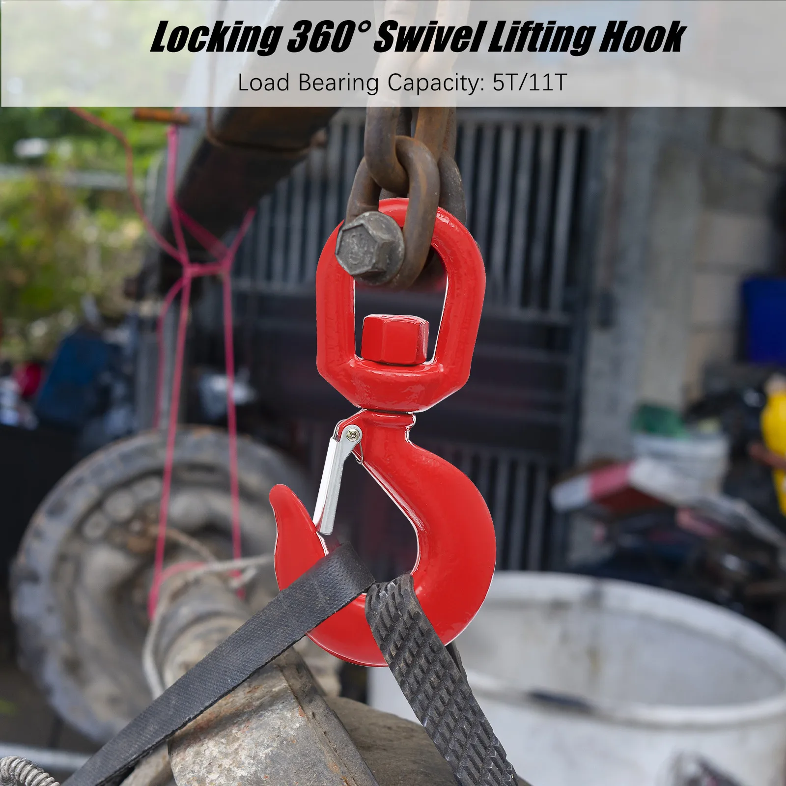 Locking 360° Swivel Lifting Hook, Heavy Duty Swivel Lifting Hook, Alloy Steel Lifting Hook with Safety Latch 5T/11T Load Bearing