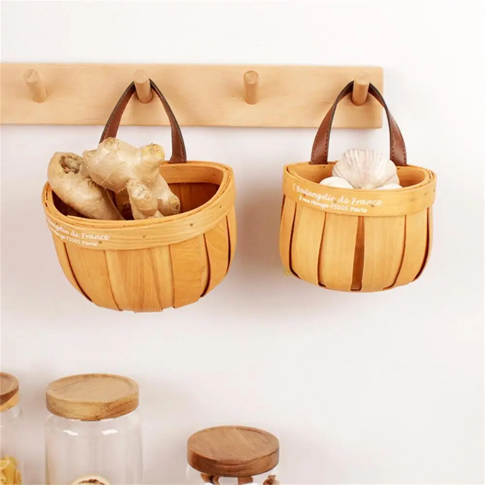 Hanging Natural Wicker Flower Holder Kitchen Wall-mounted Storage Container Flowerpots Planter Wedding Bridal Girl Flower Basket