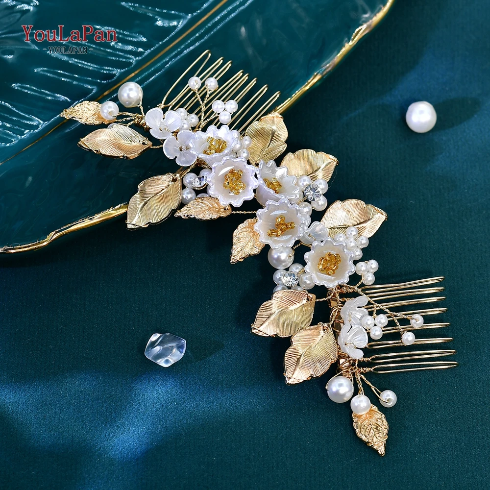 

YouLaPan Bridal Wedding Gold Color Hair Accessories Handmade Alloy Leaf Simulation Flowers Headband Women Party Headpiece HP315
