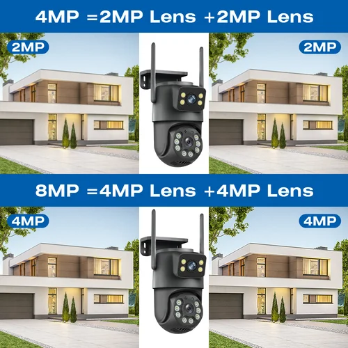 Imagen 2 del producto Cámara WiFi de 8MP PTZ pantallas duales seguimiento automático visión nocturna cámara de vigilancia CCTV al aire libre cámara IP de seguridad de 4MP icsee