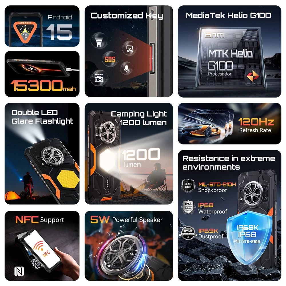 [السفينة من MX] Cubot Kingkong power 5، هاتف ذكي متين يعمل بنظام Android، بطارية 15300 مللي أمبير في الساعة، شاشة 6.88 بوصة 120 هرتز، ذاكرة وصول عشوائي 16 جيجابايت (6 + 10)، ذاكرة قراءة فقط 128 جيجابايت