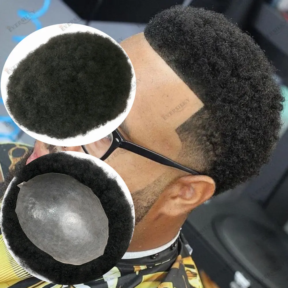 

4 мм афро-кудрявый человеческий мужской протез волос, супер тонкая кожа, парик из искусственной кожи, мужские прочные парики, 100% индийские человеческие волосы, мужские парики