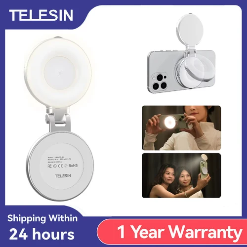 TELESIN Smartphone Luz de relleno magnética Mini Selfie Luz 3 modos Brillo ajustable para Iphone XIAOMI HUAWEI SAMSUNG Teléfono