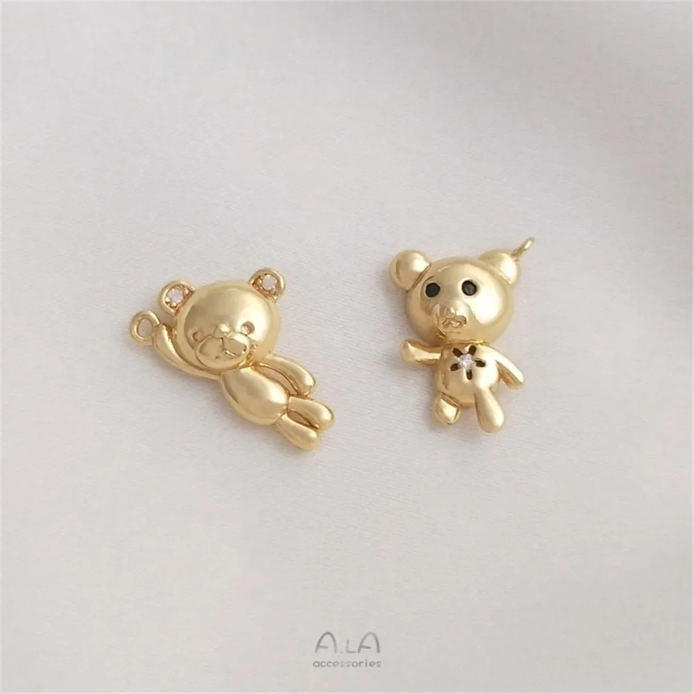 14K Gold Plated Inlaid zircon lovely bear pendant handmade pendant diy bracelet necklace earrings pendant