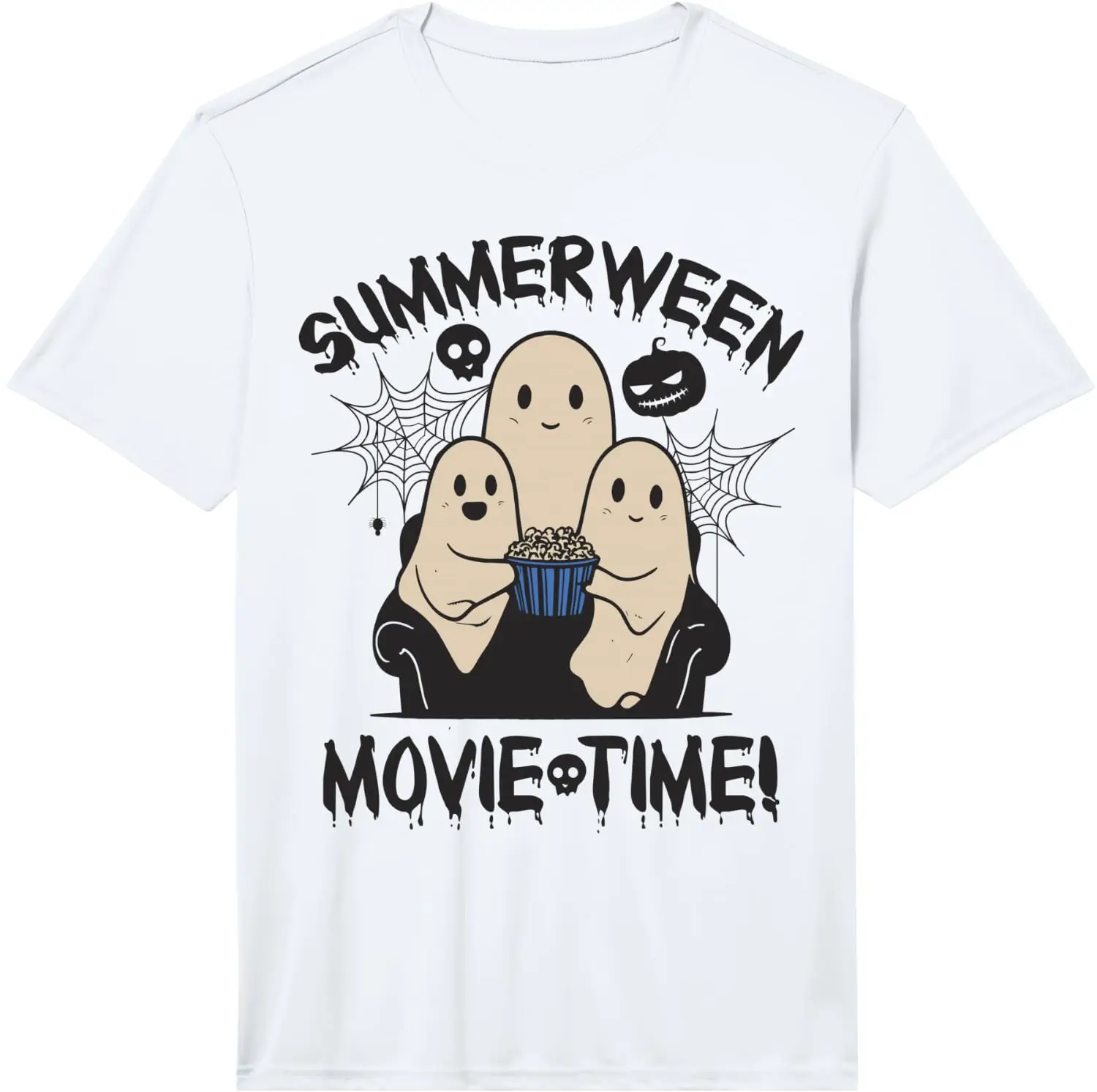 Summerween Summer Halloween Horror Movie Fan Ghost Family Performance T-Shirt 100% Cotton Trendy Y2K Short-Sleeve Tee – Soft,