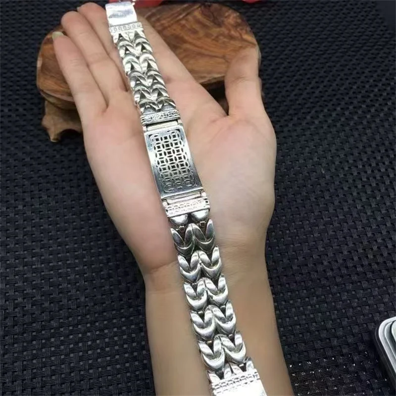 Old Tibetan Silver Inlaid Chinese Zodiac Yellow Dragon Bracelet Fashion Personality Men and Women Couples Gift 3