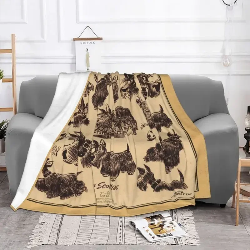 Vintage Scottie Dog Blankets Soft Warm Flannel Scottish Terrier Pet Throw Blanket for Bed Sofa Couch Bedspreads Quilt Blankets