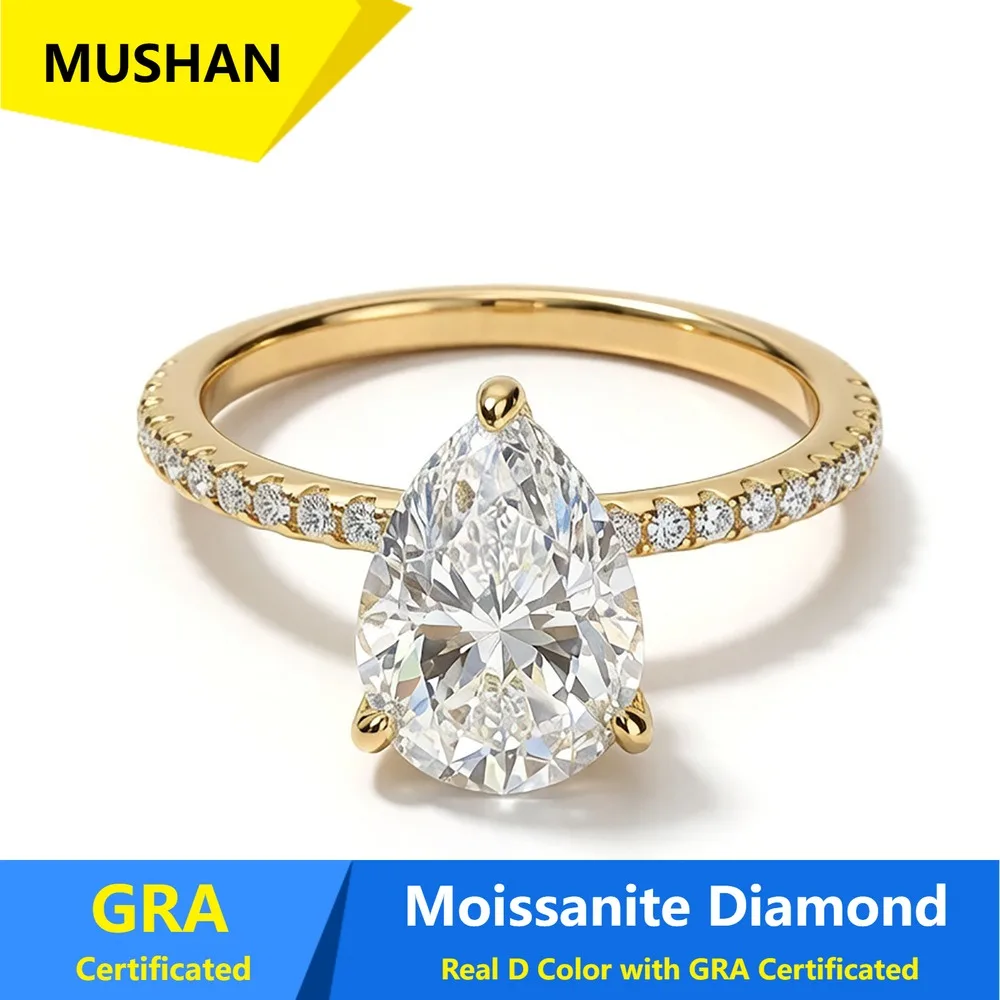 MUSHAN Luxury Jewelry 925 Sterling Silver Ring Band Women GRA Certificated Moissanite Diamond Emerald D Color Rings Fine Jewelry