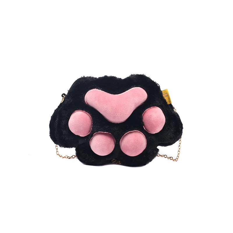 Bolsa de pelúcia pata de gato rosa feminina, bolsa de ombro coreana casual fofa bolsa de corrente nova moda