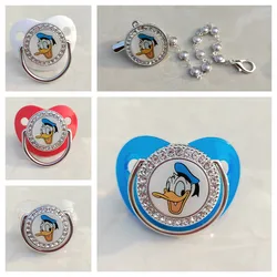 Disney Donald Duck พิมพ์จุกนมหลอกสำหรับเด็กคลิปซิลิโคนเกรดอาหาร Dummy Pacifier Bling จุกนมหลอกสำหรับเด็กที่ไม่ซ้ำกันของขวัญสำหรับ0-36เดือน