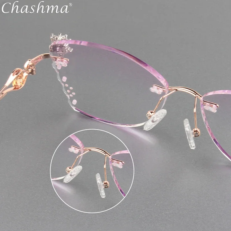 Chashma Luxury Eyeglass Color Lenses Cat Eye Titanium Frame Women Rhinestone Butterfly Optical Rimless Light Spectacles Female