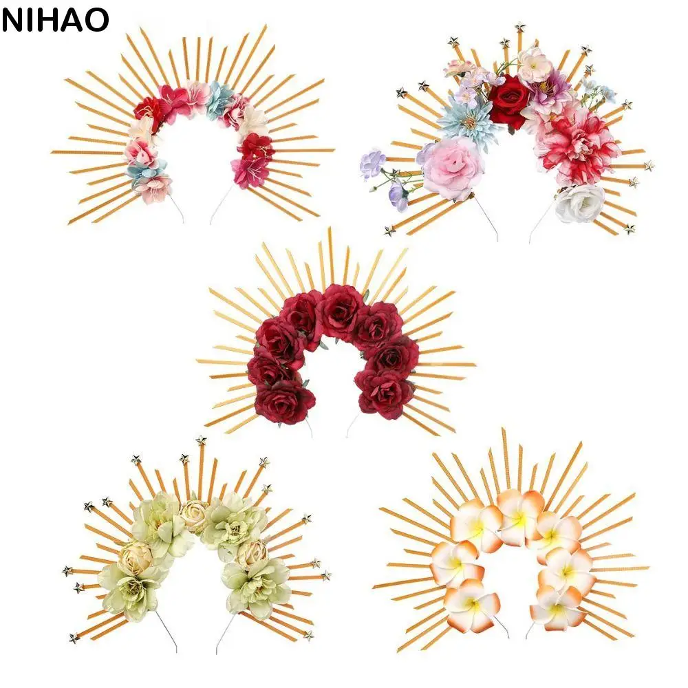 

Party Attire Halloween Goddess Halo Hair Hoop Multiple Colors Five-pointed Star Goddess Crown Tiaras Headband Artificial Flower