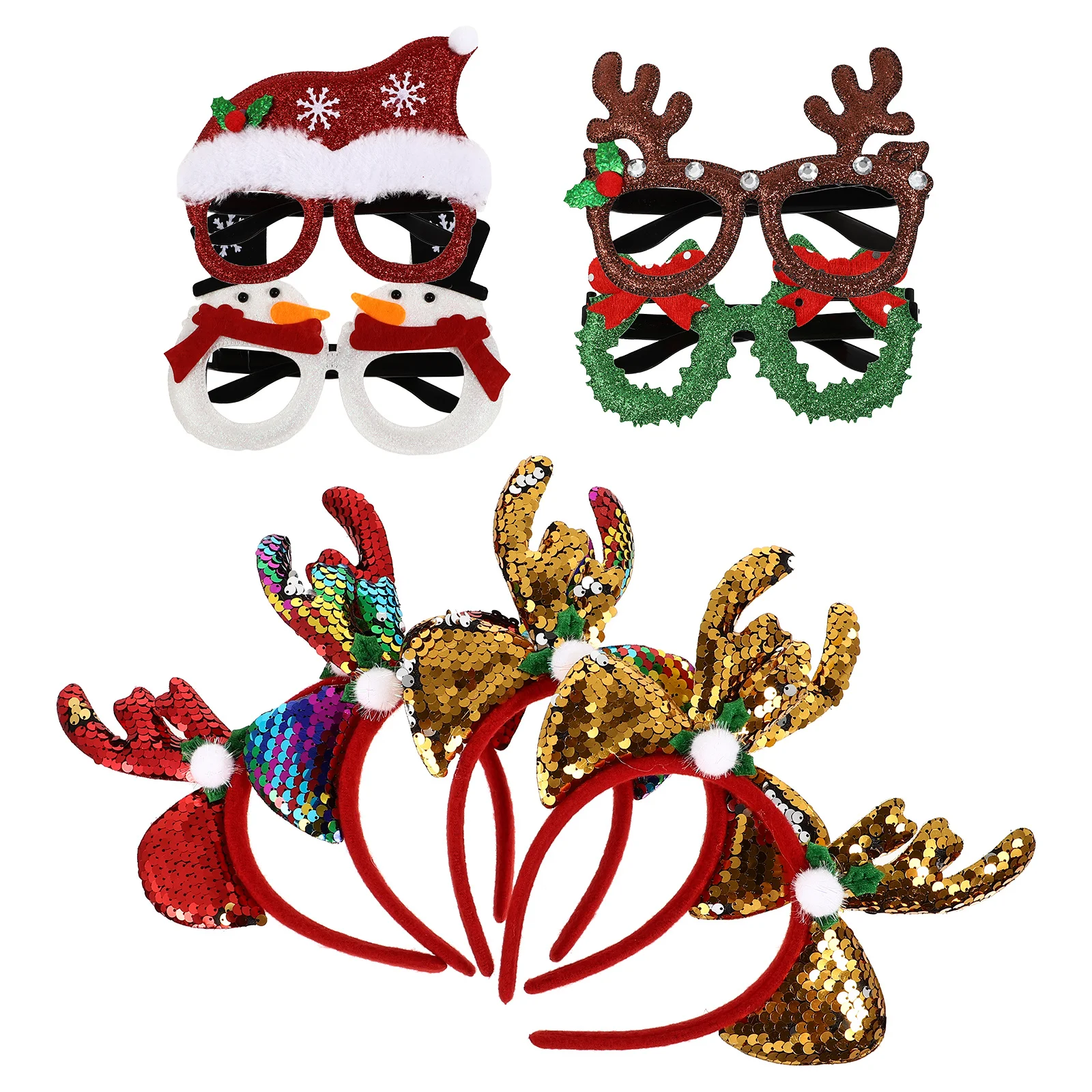 

8Pcs Xmas Hair Accessory and Fake Eyeglasses Combo Stylish Christmas Theme Decor Ideal for Photo Booth Party Xmas Hair Hoops