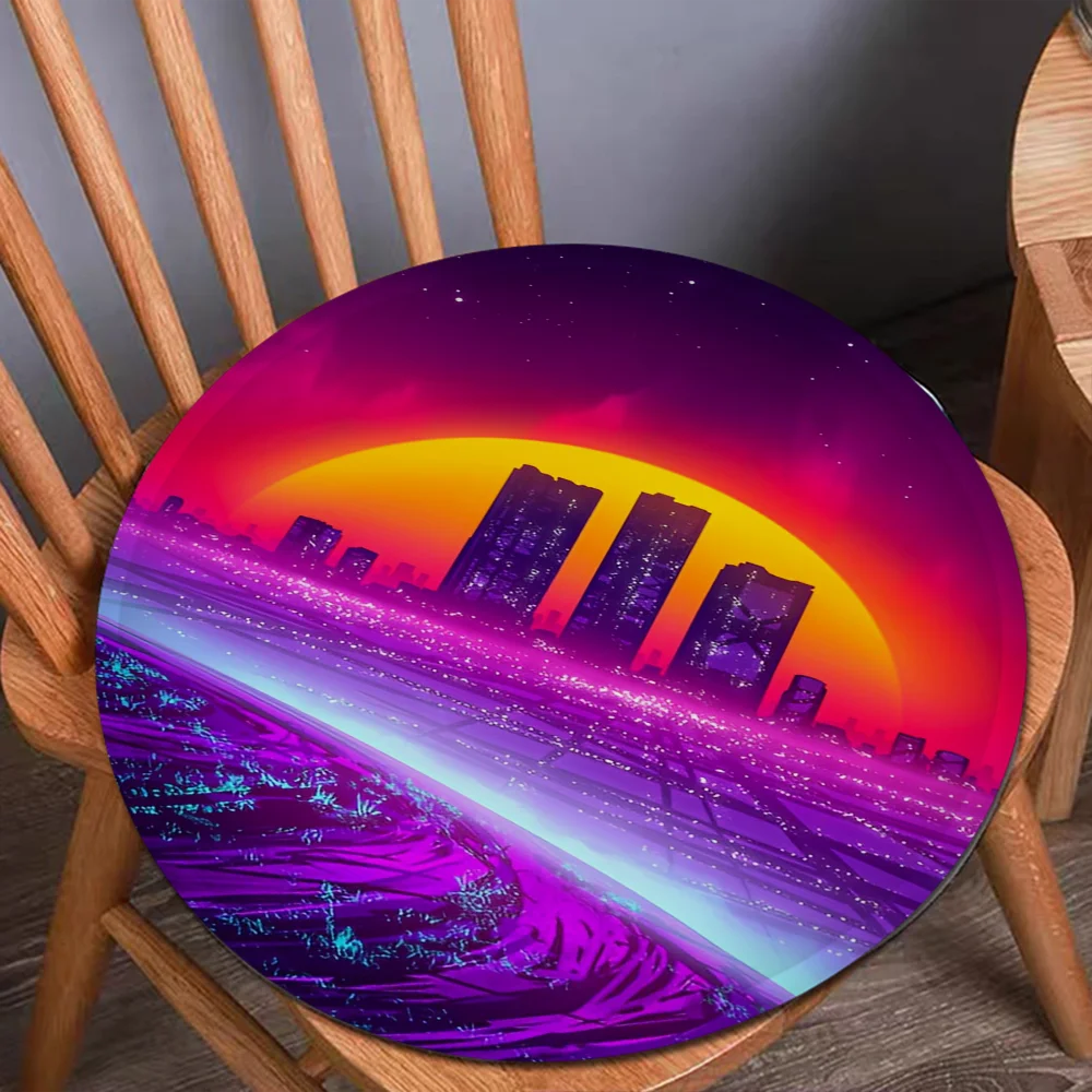 Neon Retrowave Synthwave Creative Dining Chair Cushion Circular Decoration Seat For Office Desk Cushions Home Decor