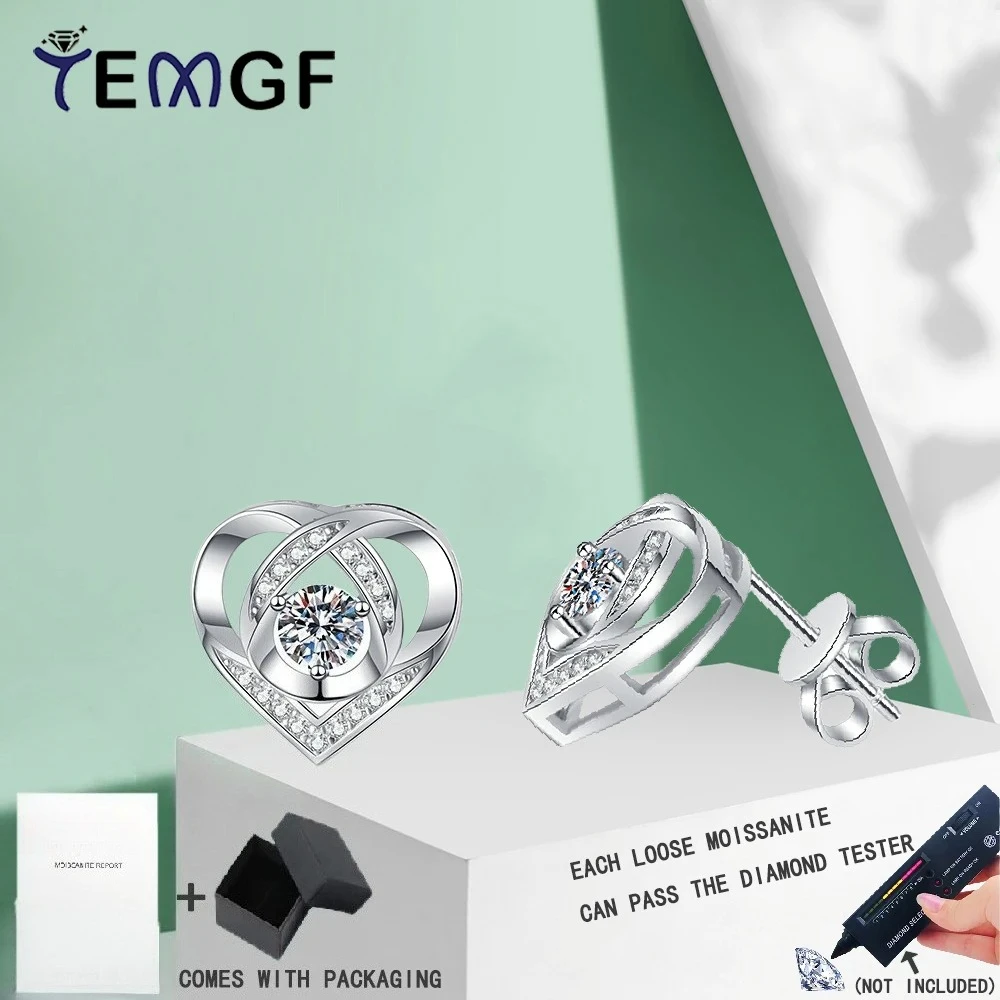 

Серьги-гвоздики с муассанитом TEMGF 3,5 мм/4 мм для женщин, сертификация GRA, стерлинговое серебро 925 пробы, скручивающее сердце, ювелирные изделия для ушей, подарки для любви