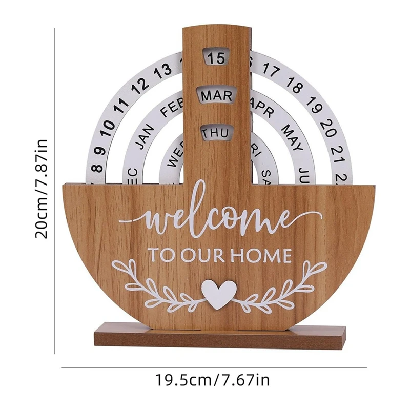 Wooden Calendar Home Porch Decoration Office Desktop Decoration Manual Rotating Desk Calendar Sweet House Durable Easy Install