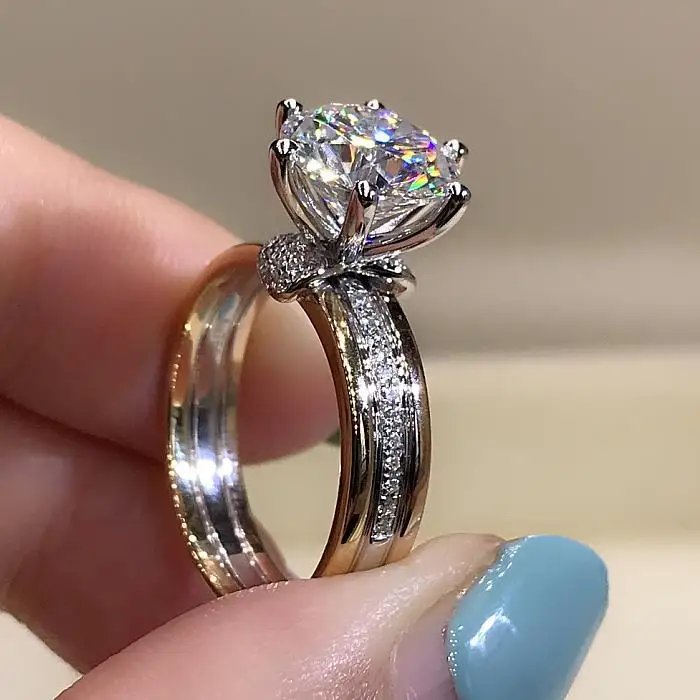 Gold ring women's three-color three-ring diamond ring color separation moissanite 3-carat wide version European and American six