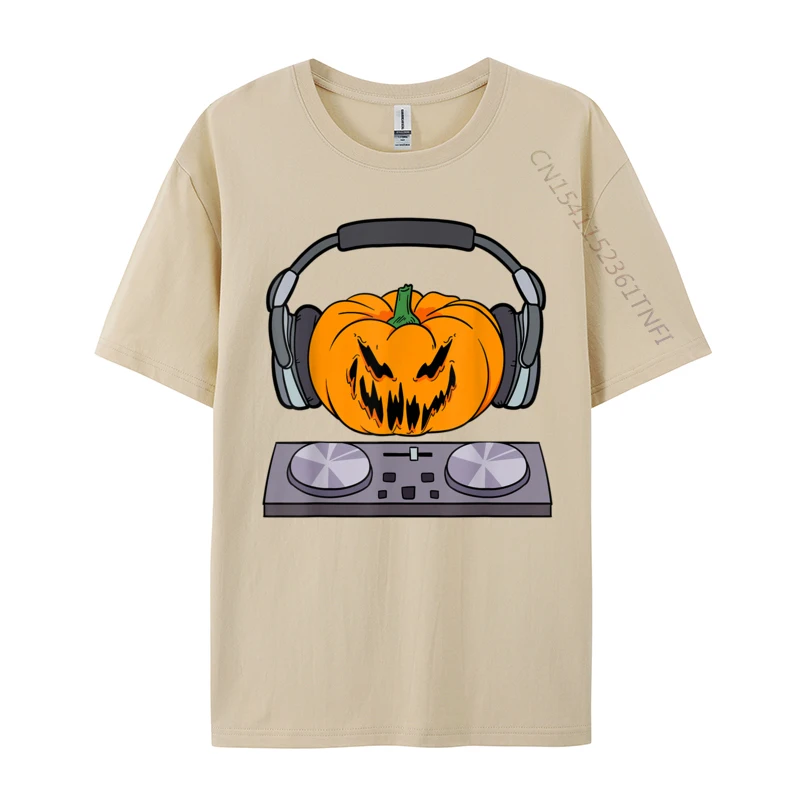 ハロウィーンの怖いカボチャ綿の生地、DJ音楽ターンテーブル、ヒップホップトップ、高級デザイナーTシャツ、安い家族のTシャツ