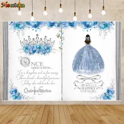 Mocsicka Magic Book Backdrop Once Upon A Time Blue Rose Princess Girl 15th Birthday Background Party Decor Banner Photo Studio