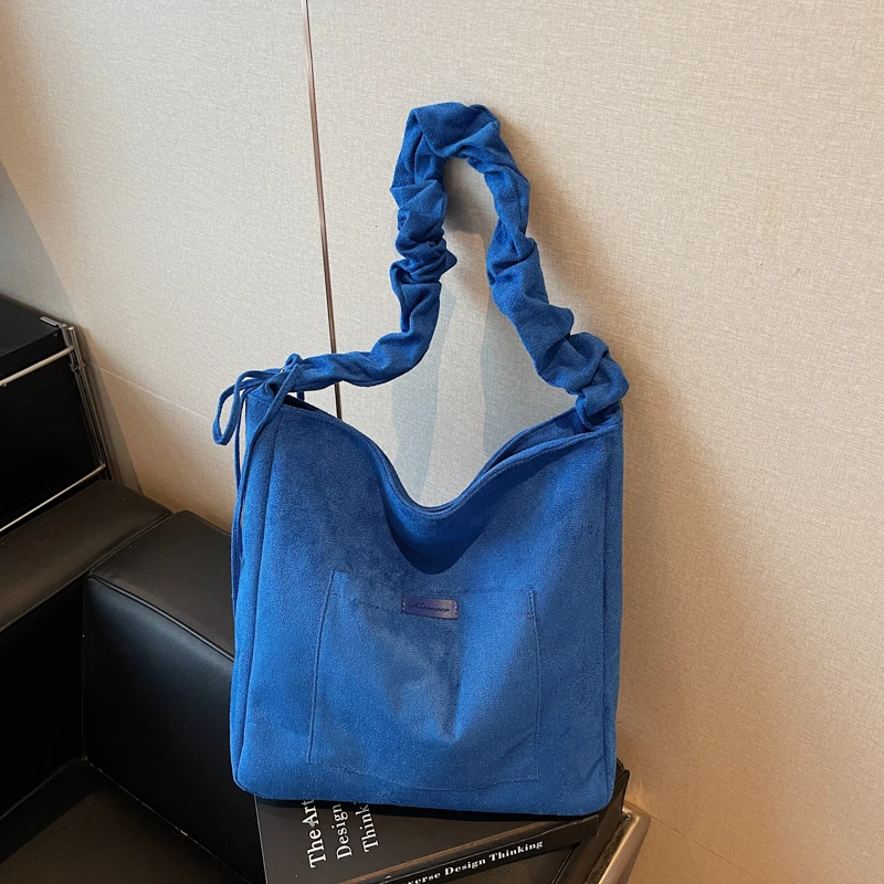 

Однотонные повседневные сумки-тоут большой емкости на молнии со складками для женщин, осень-зима 202, новые модные квадратные сумки на плечо из искусственной замши