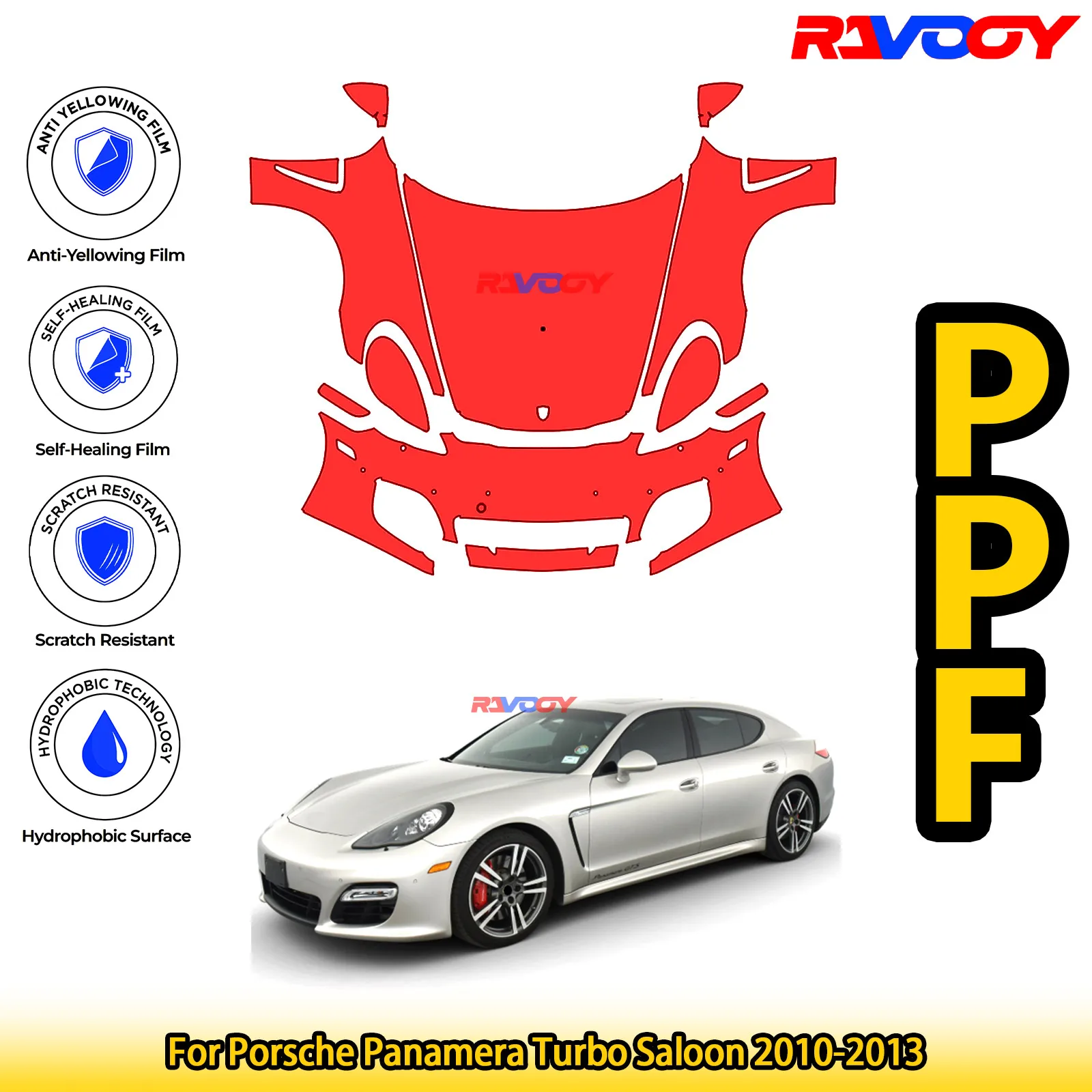 

Для Porsche Panamera Turbo Saloon 2010-2013 глянцевая матовая черная предварительно вырезанная передняя защитная пленка PPF Kit