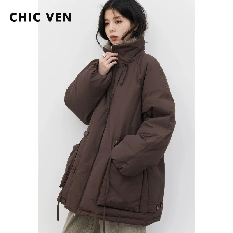 CHIC VEN Neue Frauen Mid-länge Unten Mäntel Solide Lose Beiläufige Neue Weibliche Warme Weiße Ente Unten Jacke Herbst winter 2026