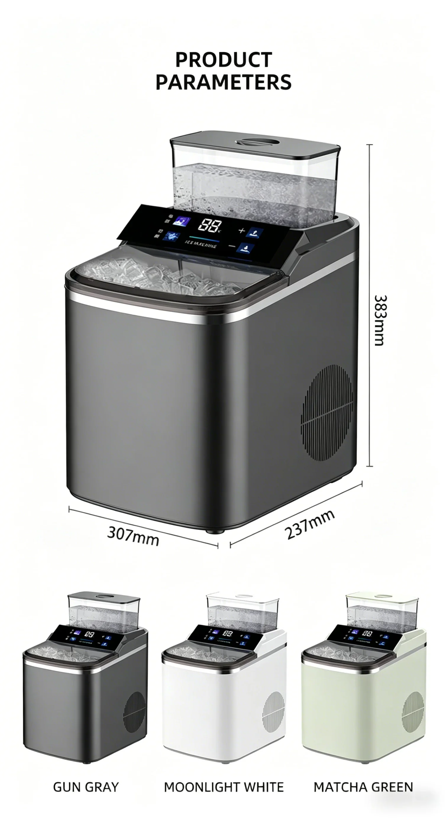 Electric Plastic Portable Automatic Ice Maker 15kg/24h Countertop Ice Cube Maker Machine for Home Office RV Use
