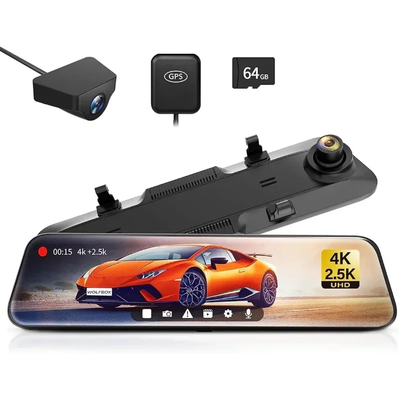 

Rear View Mirror Camera:Mirror Dash Cam Front and Rear 4K+2.5K for Car with 12" Full Touch Screen, Waterproof Backup WDR Camera