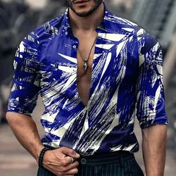 Beach Vacation Style 3D Printed Men's Fashion Long Sleeve Button Shirt, Suitable for Spring and Autumn, Men's Creative Casual Gi