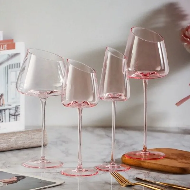 

Pink High-end Red Wine Glass, Household Light Luxury Ins-style Wine Glasses, Champagne Glassware, Diagonal Crystal High Barware