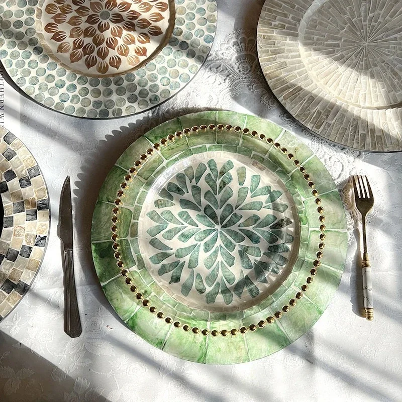 1PC American Thermal Insulation Placemat Shell Dining Table Mat High Sense Light Luxury European Western Dining Mat Round Tray