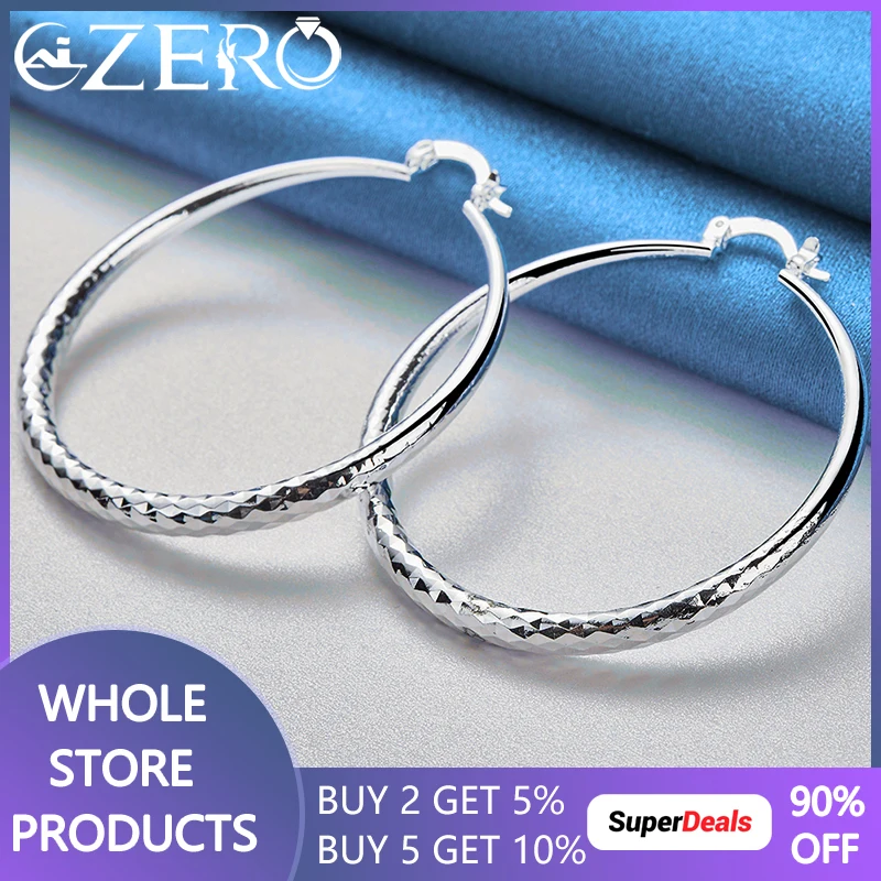 

ALIZERO 925 Sterling Silver 50mm Big Round Hoop Earrings For Women Wedding Fashion Party Jewelry Gifts Lady Charm Accessories