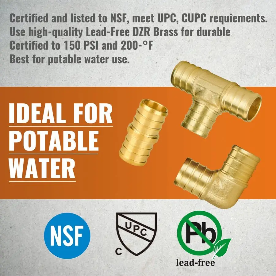36 pacotes de 3 4 acessórios PEX, 12 cada acoplamento em T de cotovelo, sem acessórios Pex de latão de chumbo, variedade de 3 4 polegadas, certificação UPC, NSF