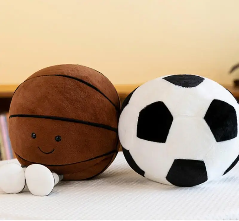Ball Figure Plush Toy Soccer Basketball Shaped Stuffed Doll Soft Sofa Pillow Novelty Indoor Tabletop Ornament