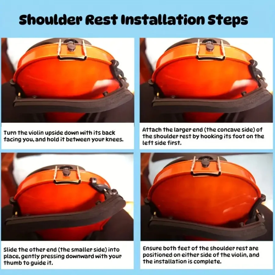 1 Buah Sandaran Bahu Biola Dapat Disesuaikan-Nyaman untuk Ukuran 1/4 & 1/8, 3/4 & 4/4, Plastik Hitam, Aksesori Instrumen Penting